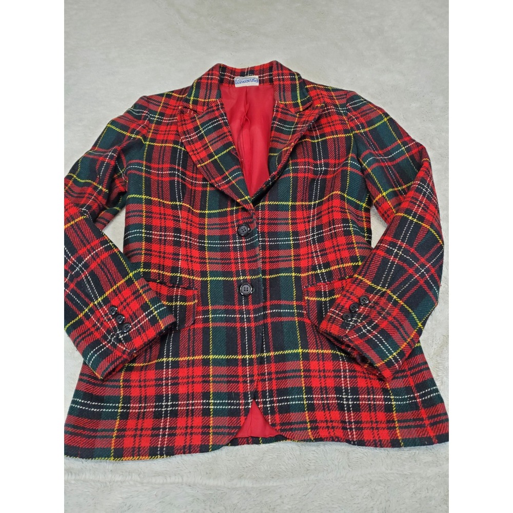 Vintage Red Black Tartan Plaid Wool Blazer 8 Classic Capsule Winter Holiday